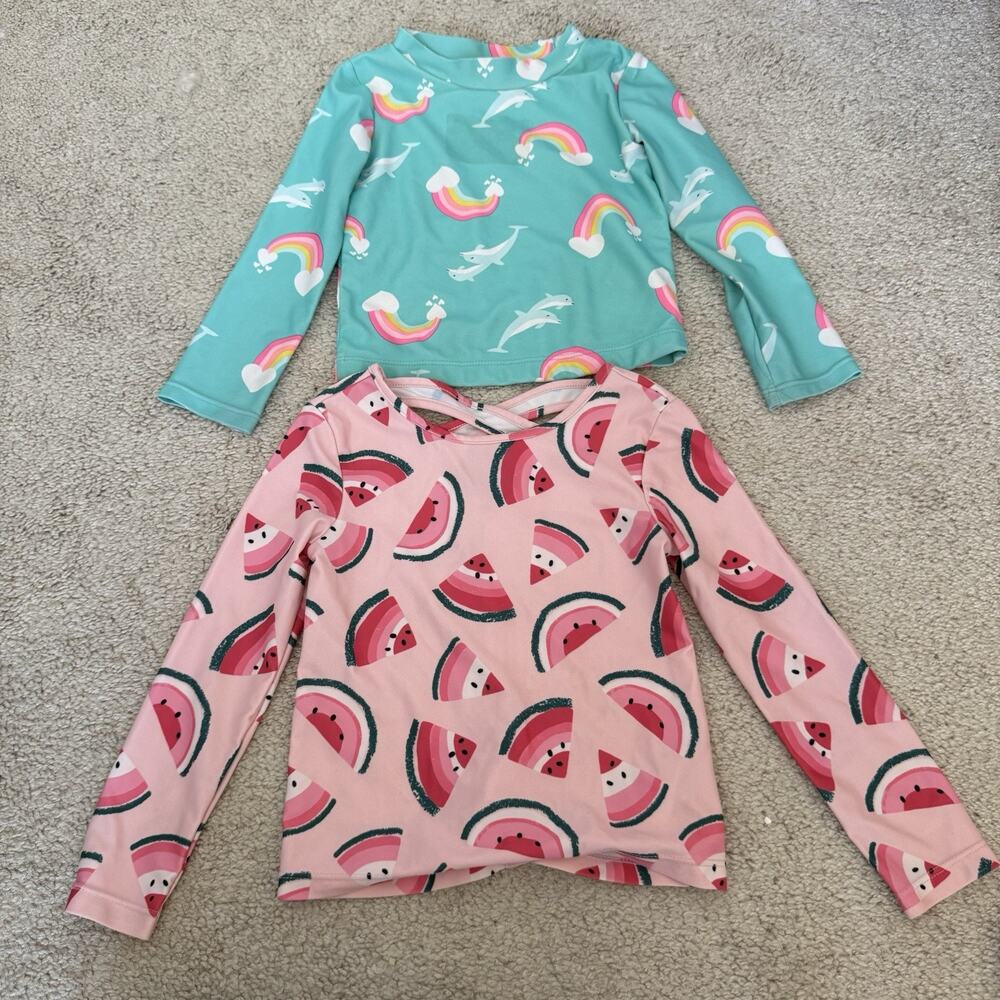 Bundle Of 2 Kids Toddler Girls 2T 3T Rash Guard Swim Shirt Long Sleeve Pink Blue